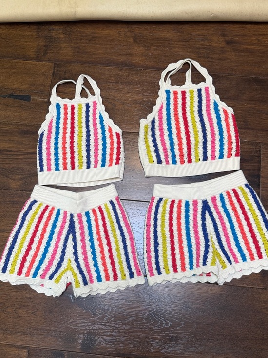 Mini Boden Other - Mini Boden - Girls Stripe Crochet Knit Crossover Top & Matching Shorts - Stripes
